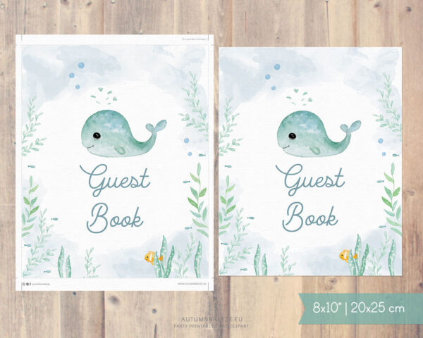baby whale printable guest book sign
