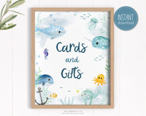 cards and gift sign with under the sea theme