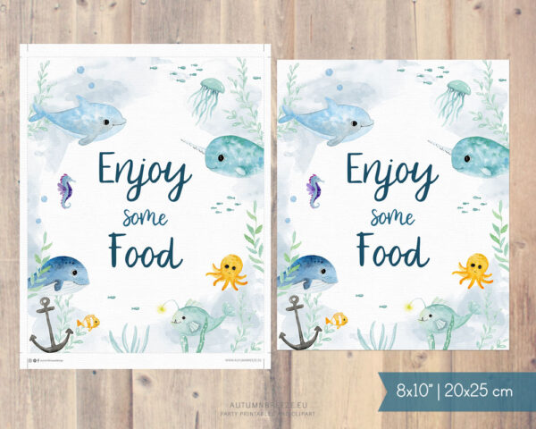 food table sign with under the sea animals for birthday party