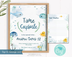 time capsule with under the sea theme for first birthday party