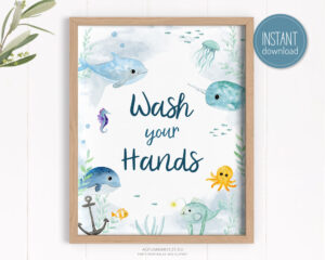 wash your hands sign under the sea theme