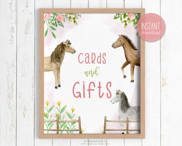 card and gift printable sign with horses