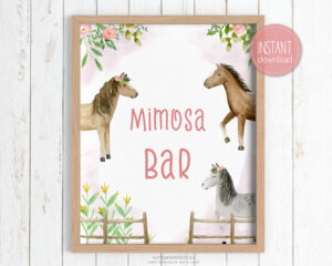 mimosa bar sign with horses theme
