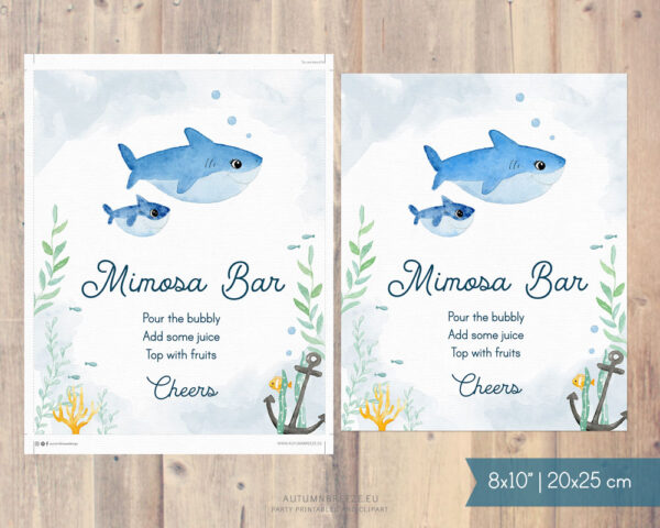 mimosa bar sign with mommy and baby shark