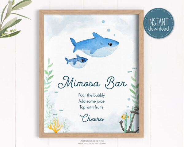 printable mimosa bar with mommy and baby shark