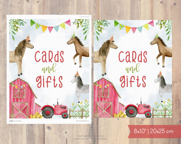 cards and gifts sign with farm horses