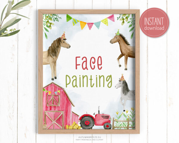 printable face painting sign with farm horses