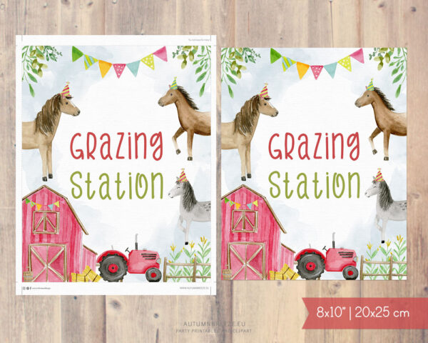 printable grazing station sign with farm horses