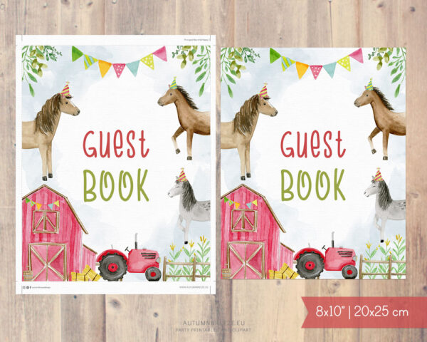 printable guest book sign with farm horses