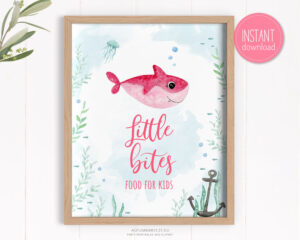 little bites food for kids sign with a lovely pink shark
