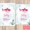printable safety station sign with pink shark
