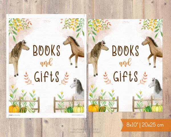 books and gifts printable table sign with fallhorses