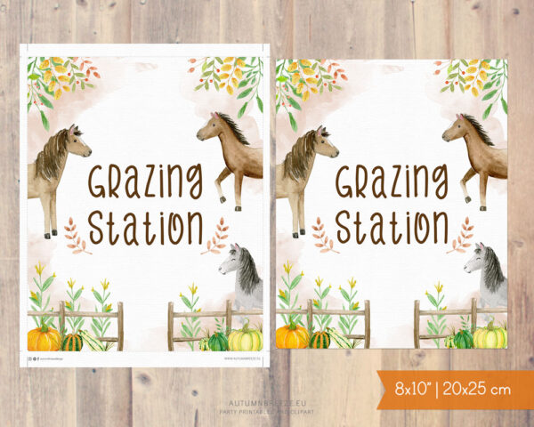 grazing station printable sign with fall horses