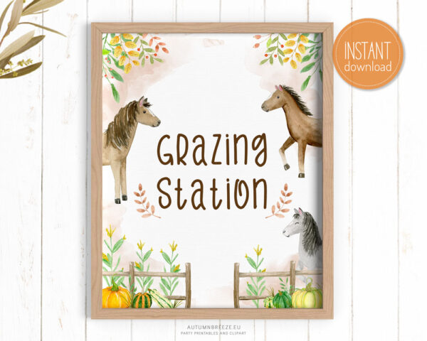 grazing station sign with fall horses