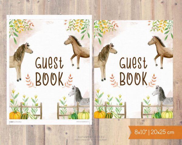guest book printable sign with fall horses theme