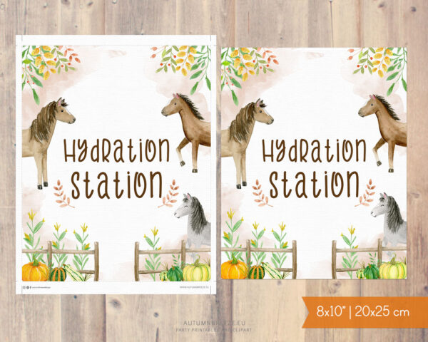 hydration station printable sign with fall horses