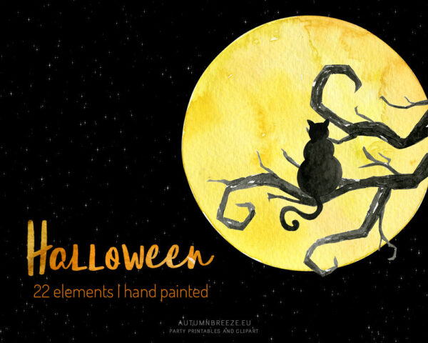 halloween clipart set with watercolor illustrations