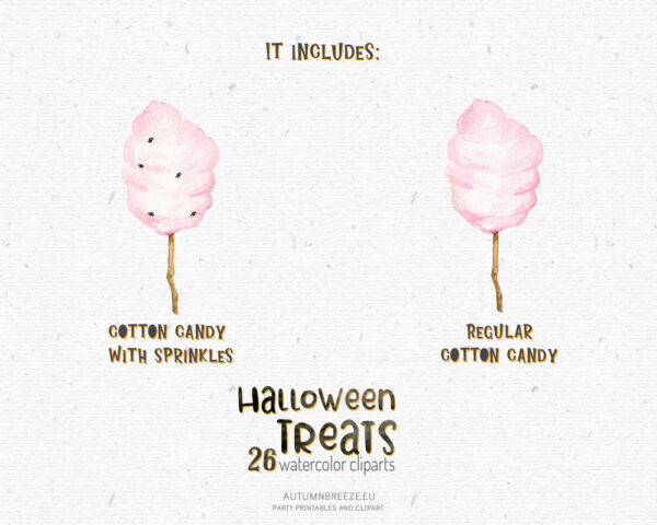 halloween cotton candy watercolor clipart set