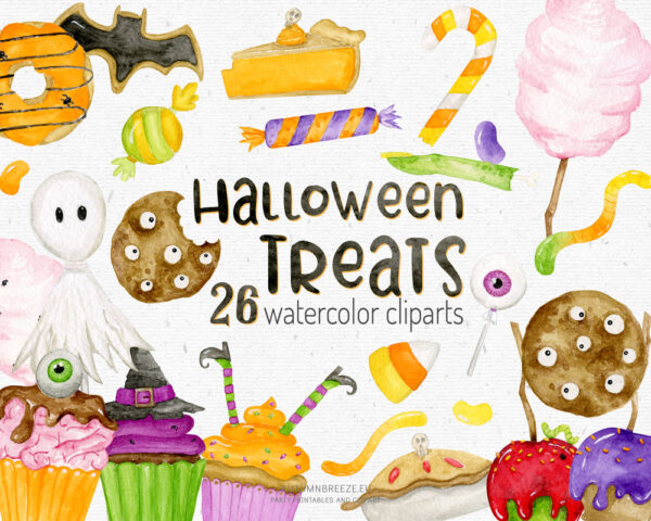 halloween ticks and treats watercolor clipart