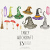 halloween witchcraft watercolor clipart set
