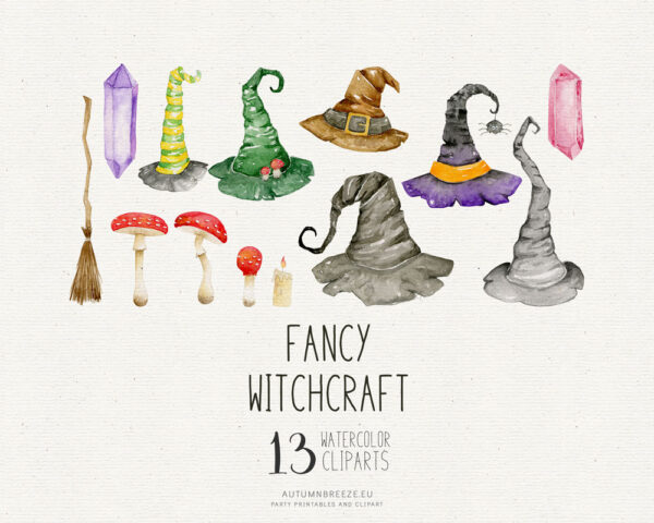 halloween witchcraft watercolor clipart set