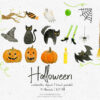 watercolor halloween clipart set with spooky illustrations