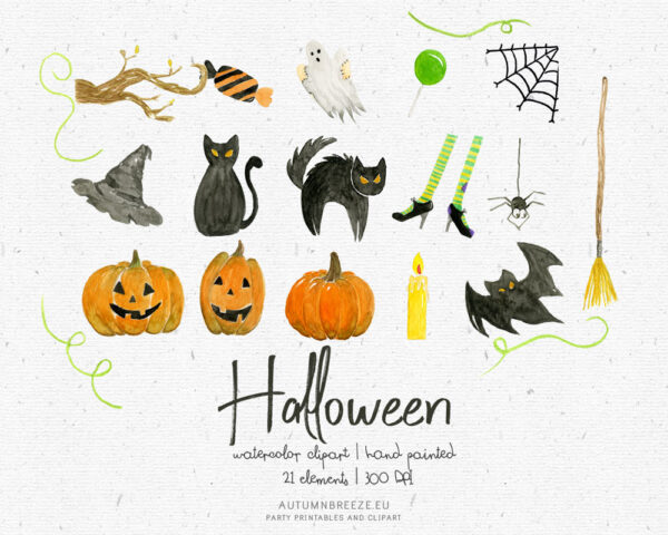 watercolor halloween clipart set with spooky illustrations