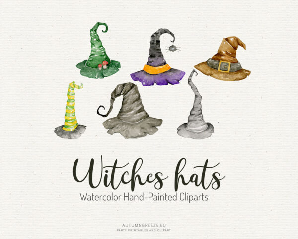 witches hats watercolor clipart set