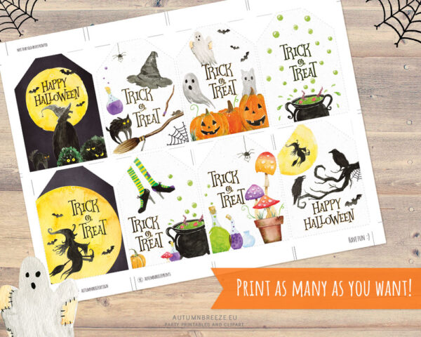 printable tags with halloween illustrations