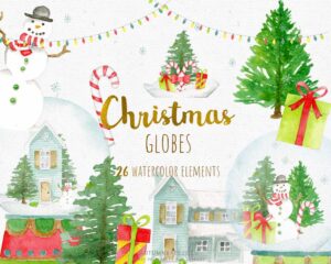christmas clipart set with snow globes and Christmas graphics
