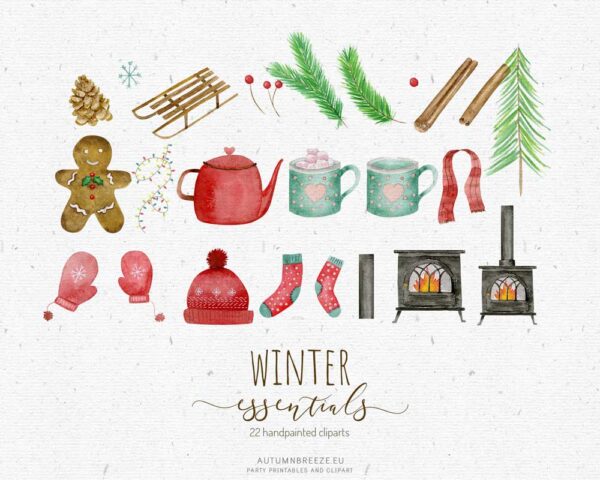 winter essentials clipart with Christmas graphics