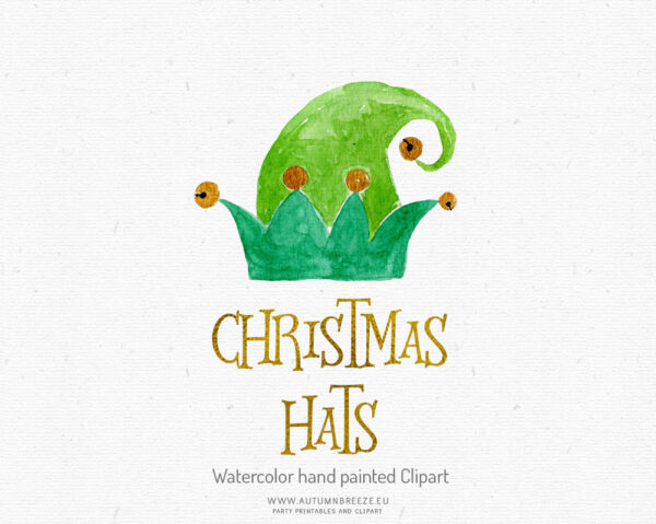 green Christmas hat clipart hand painted