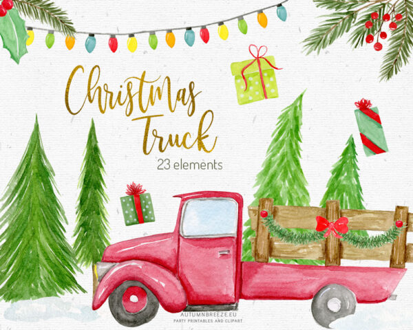 christmas red truck clipart