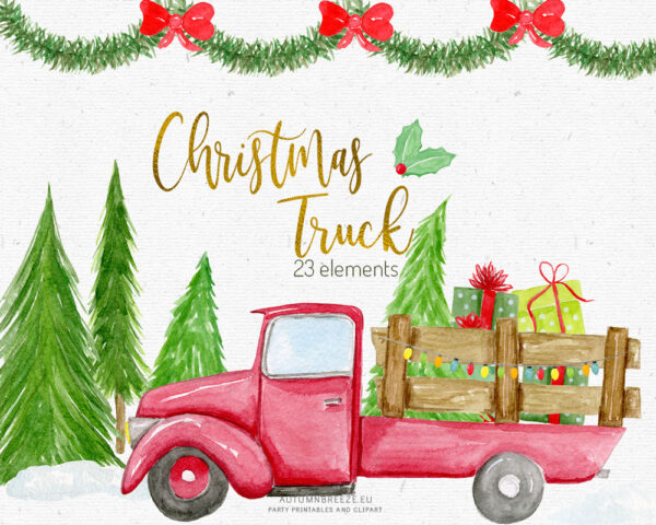 christmas red truck clipart with png images