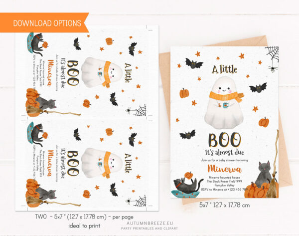 halloween baby shower invitation with cute ghost