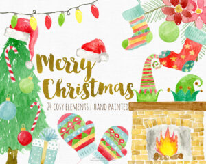 cosy christmas watercolor clipart