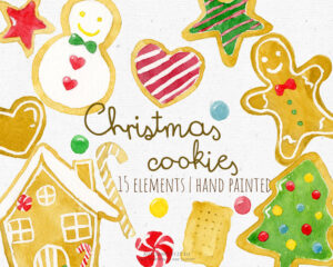 christmas cookies clipart set painted by hand