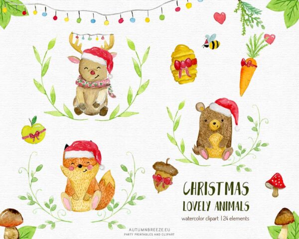 Christmas cute animals clipart