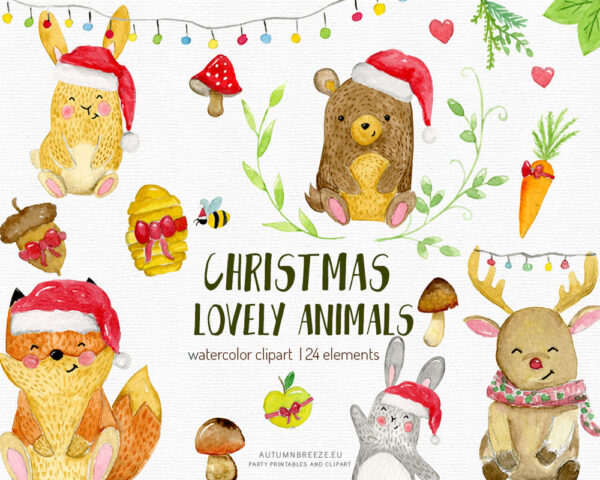 christmas cute animals clipart set
