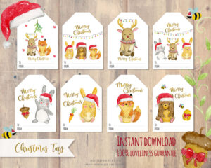 christmas gift tags with woodland animals