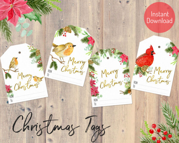 printable christmas tags lovely birds