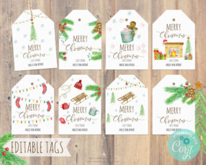 christmas favor tags with winter essential illustrations