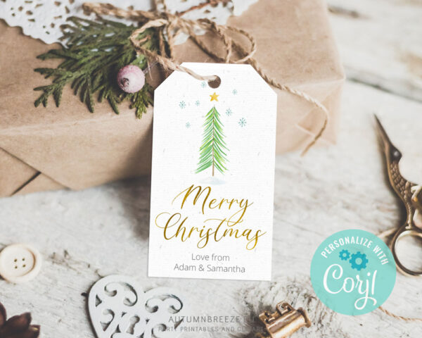 Christmas pine tree tag editable