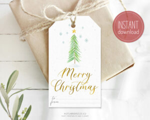 printable christmas tag with pine tree