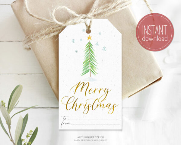 printable christmas tag with pine tree