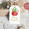 Christmas tag with red teacup