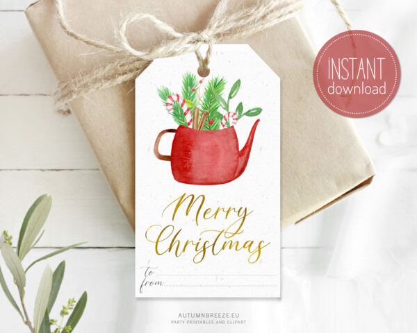 Instant download tag with red teapot