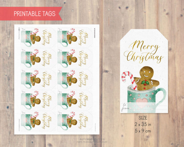 Christmas tag with a gingerbread cookie in a cup