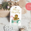 Christmas tag with a gingerbread cookie in a cup