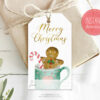 Christmas tag with a gingerbread cookie in a cup